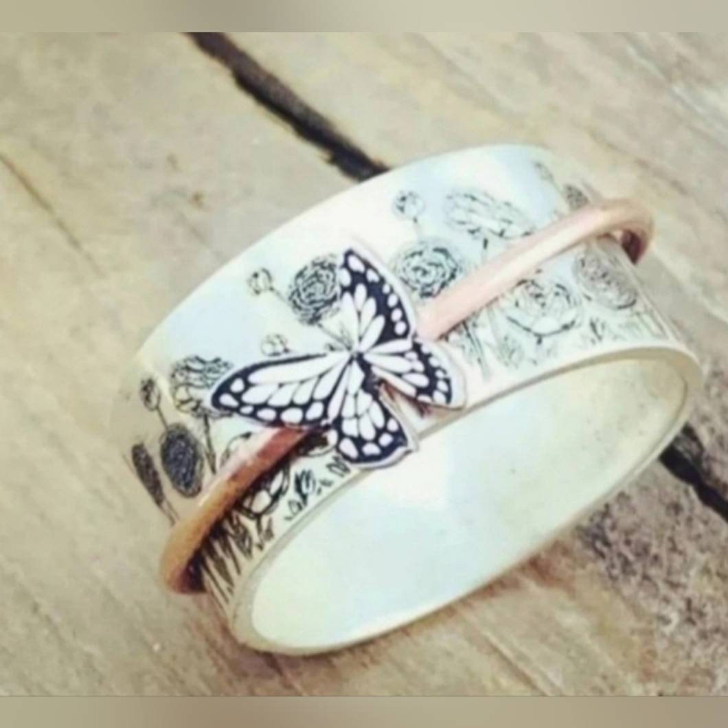Womens Boho Butterfly Antique Silver Ring